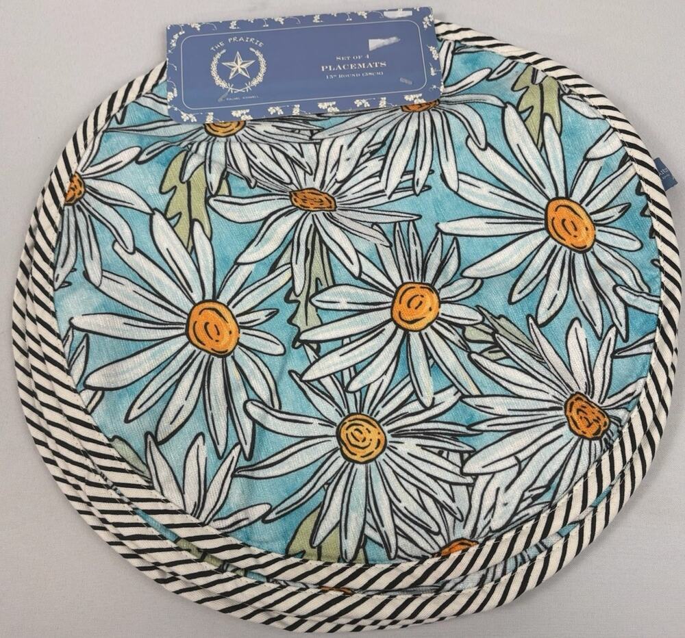 Rachel Ashwell The Prairie Daisy Placemats Set 4 Round Teal Floral